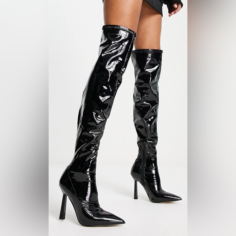 ALDO Nella over the knee patent boots in black